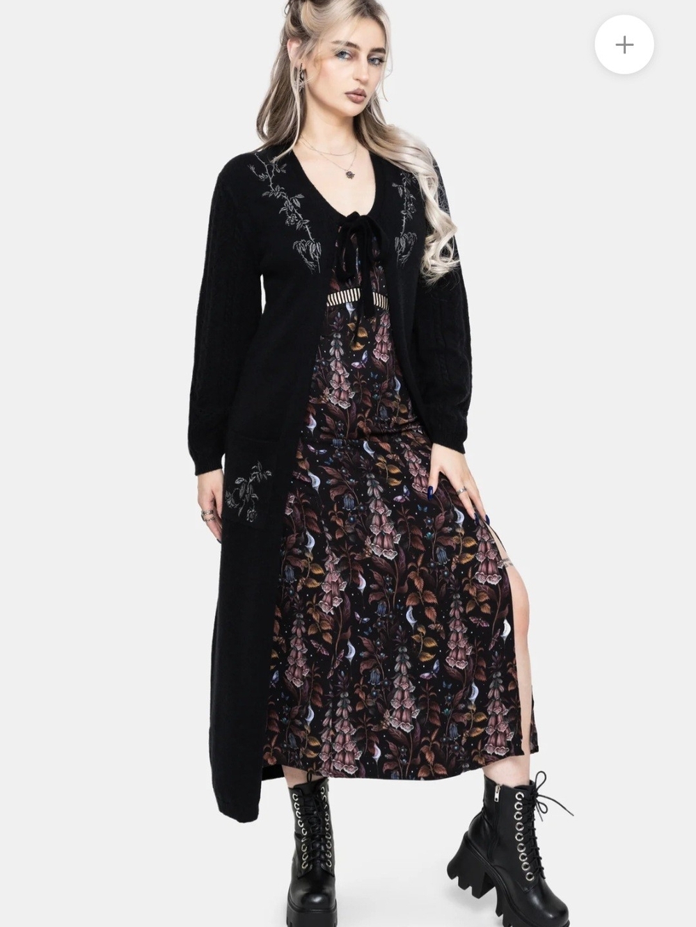 Disturbia Rime Embroidered Cable Knit Sleeve Longline Cardigan